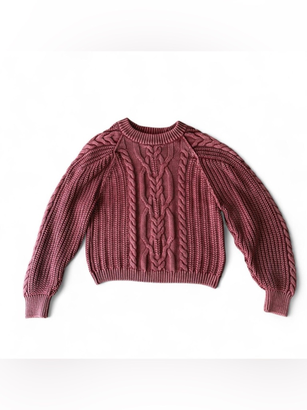 Free People Rose/Pink Chunky 100% Cotton Cable Knit Crewneck Sweater Small